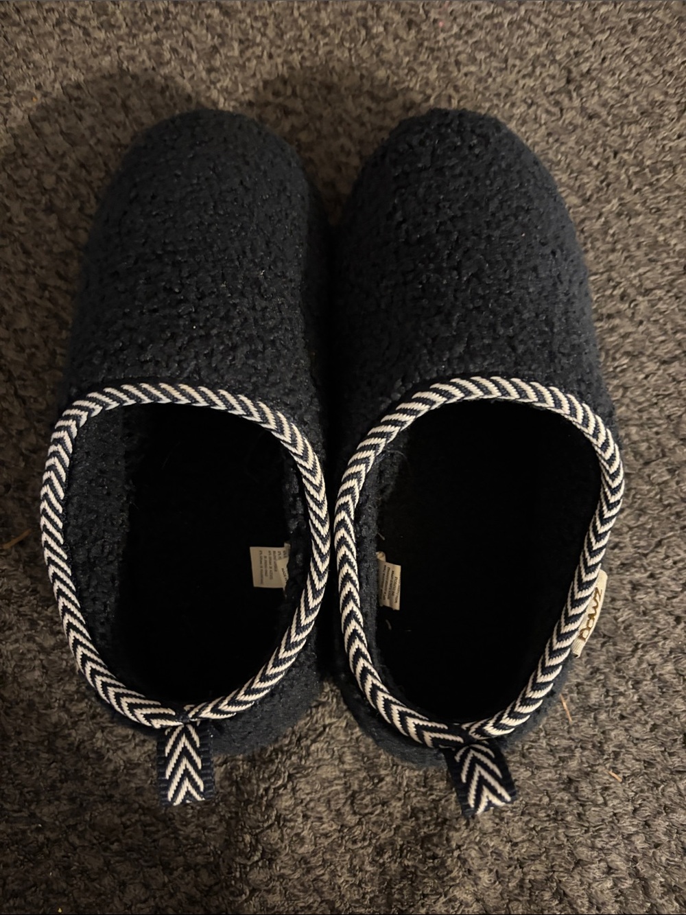 PAWZ Kids Navy Blue Sherpa Slip-On Slippers with Striped Trim